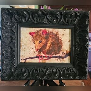 Upcycled Plastic Vintage Frame with Possum Art 11" x 9